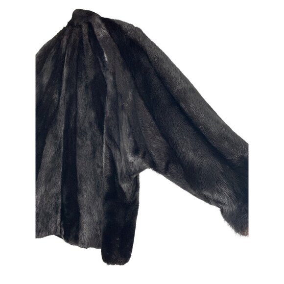 Vintage 80s Genuine Saga Mink Fur Coat M/L Black 3/4 Batwing Sleeve - Picture 10 of 16